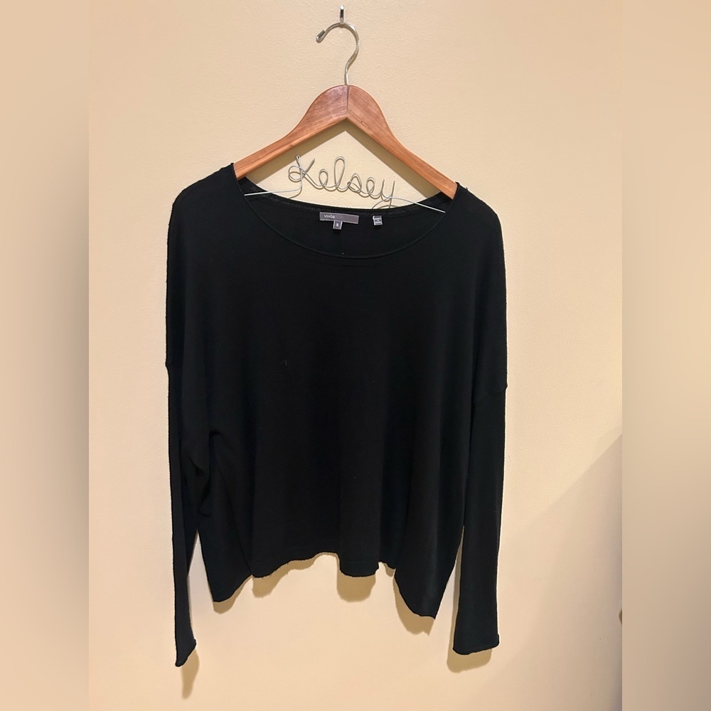 Vince Black Lightweight Sweater with Double Stitch Accent Size Small